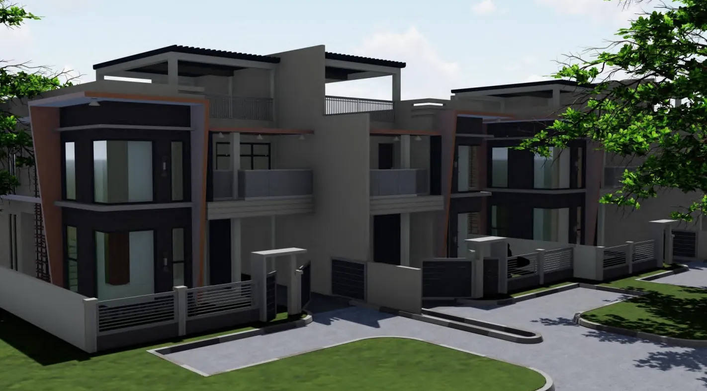 Indicative render of the apartment frontage seen from the internal road